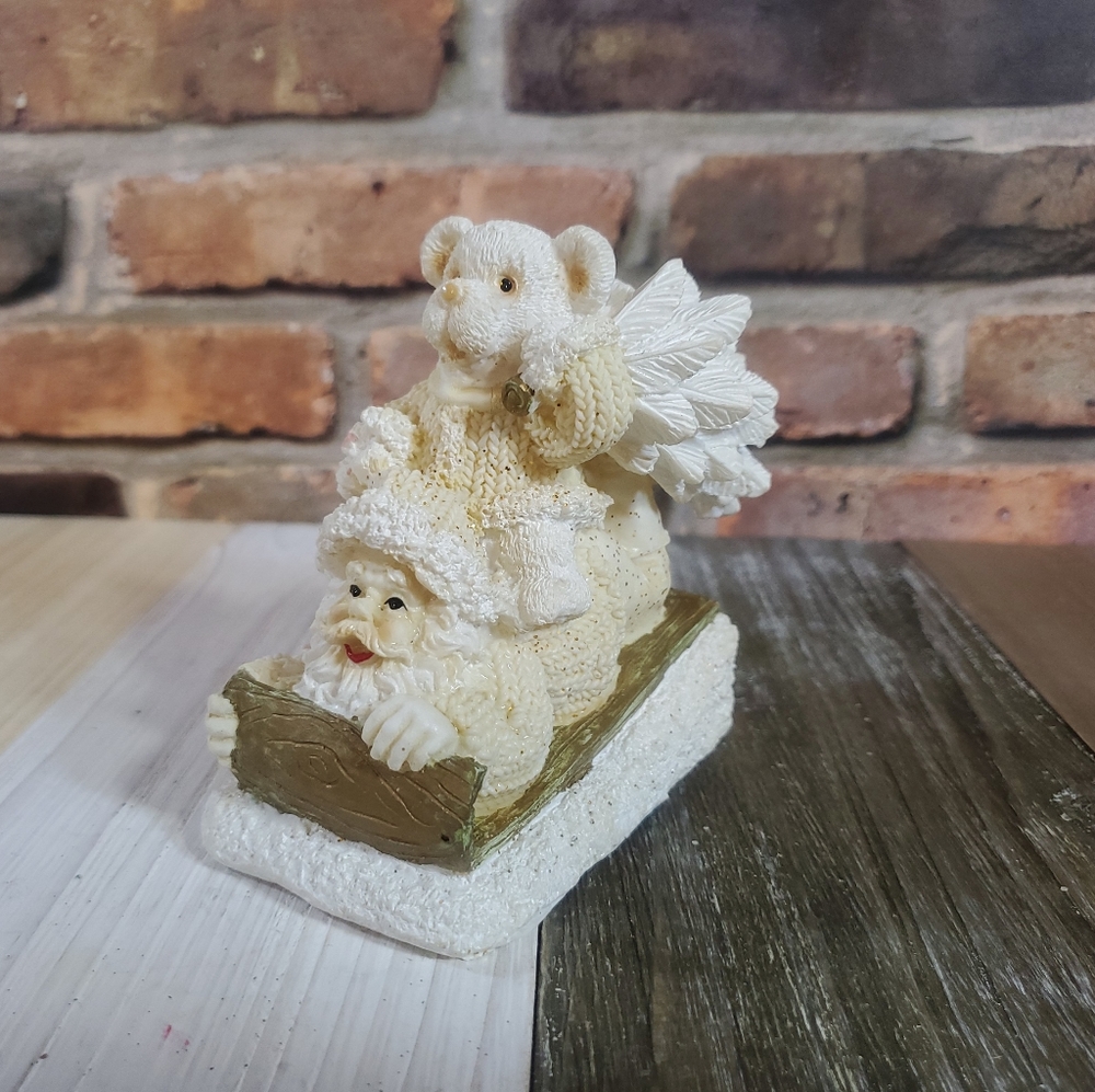 Santa Claus Bear Carrying Christmas Tree Figurine
